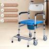 Shower Commode Chair with Wheels, Bedside Commode Chair, Multi-Functional Rolling Shower Wheelchair with Arms Toilet Chair Elderly and Disabled,Blue view 4