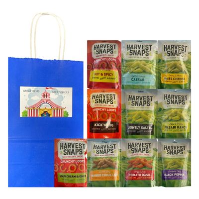 Big Top Deals USA Snack Pack  10-Flavor Veggie Chip Variety in Blue Paper Bag 5.25x3.2x8  Includes Harvest Snaps Chips  Custom 10-Pack Assorted Bundle