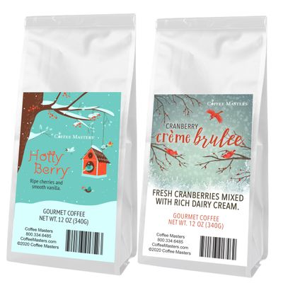 Coffee Masters Christmas Coffee Sampler - Cranberry Creme Brulee and Holly Berry 12 oz Ground Coffee