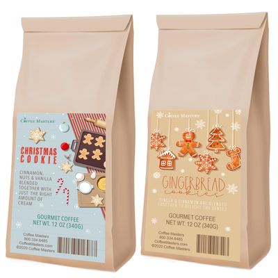 Coffee Masters Christmas Coffee Sampler -Christmas Cookie and Gingerbread Cookie 12 oz Ground Coffee