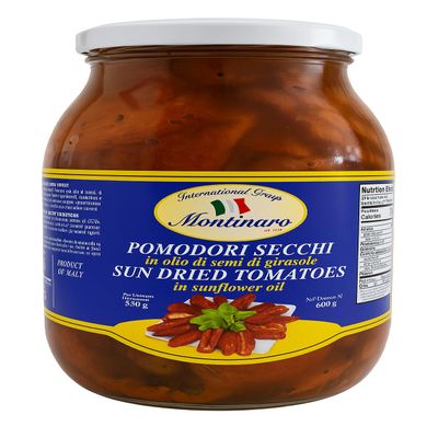 33.8 oz (960g) Montinaro Premium Italian Sun-Dried Tomatoes Julienne Cut in Sunflower Oil Jar Artisan Crafted