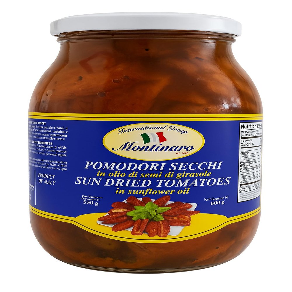 33.8 oz (960g) Montinaro Premium Italian Sun-Dried Tomatoes Julienne Cut in Sunflower Oil Jar Artisan Crafted