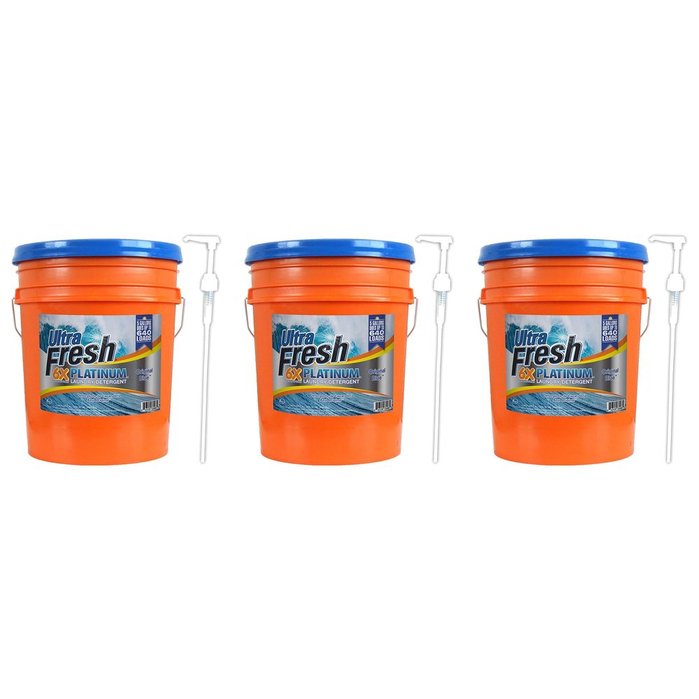Ultra Fresh 6X Platinum 5 Gallon Laundry Detergent Liquid for All Machine Types with Easy Dispensing Pump, Up to 640 Loads, Mountain Fresh (3 Pack)