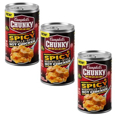 Campbell's Chunky Spicy Nashville-Style Hot Chicken Soup, 18.8 oz Can, Pack of 3