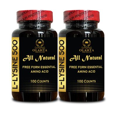 L-LYSINE 500 Amino Acid - L-Lysine Supplement for Eye Health Lip Care Collagen Synthesis, Supports Skin, Lips, Gluten Free, Non-GMO, Amino Acid Vitamin Supplement - 2 Bottles 200 Counts