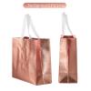 MECCANIXITY 12pcs Reusable Gift Bags, Rose Gold Tote Glossy Grocery Shopping Bag with Handles for Birthday Parties, Wedding, Christmas - 15.7"x11.8"x3.9" view 3