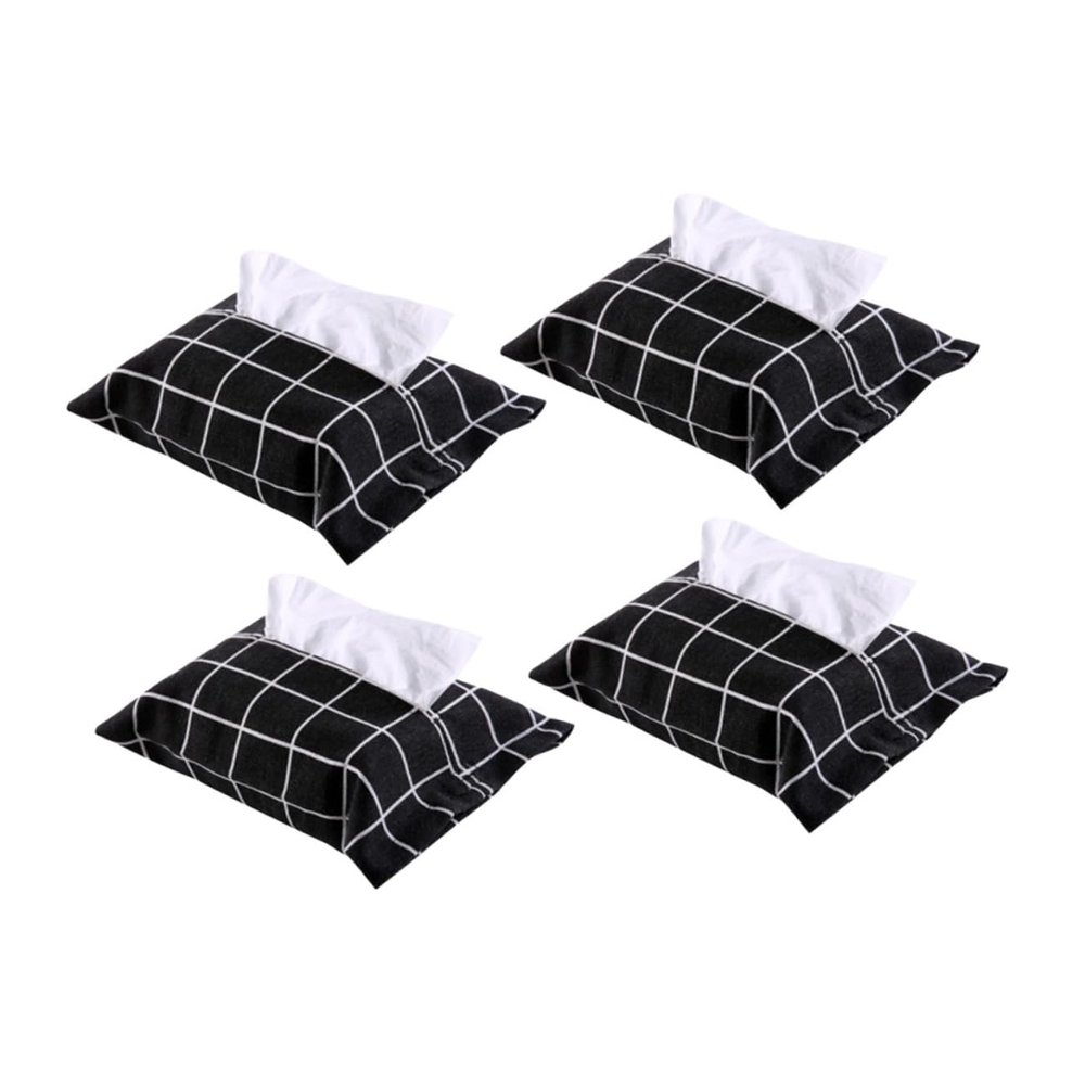 KONTONTY 4pcs Japanese Cotton Tissue Box Paper Towel Holder Napkin Storage Container Foldable Fabric Fits Bathroom Office Home Hotel