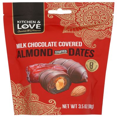 Kitchen & Love Milk Chocolate Covered Almond Stuffed Dates, 3.5 Ounces (Pack Of 8)