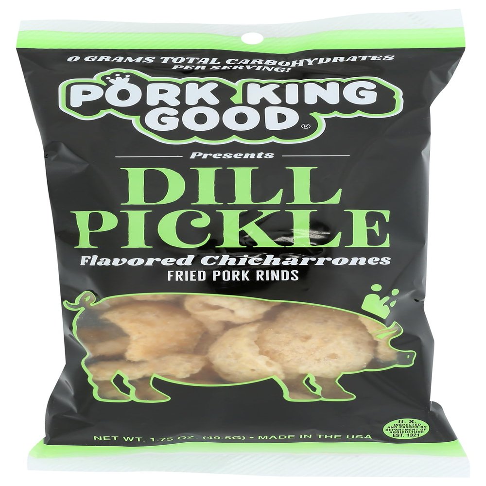 Pork King Good Fried Pork Rinds, Dill Pickle, Gluten Free, 1.75 Ounce (Pack of 12)