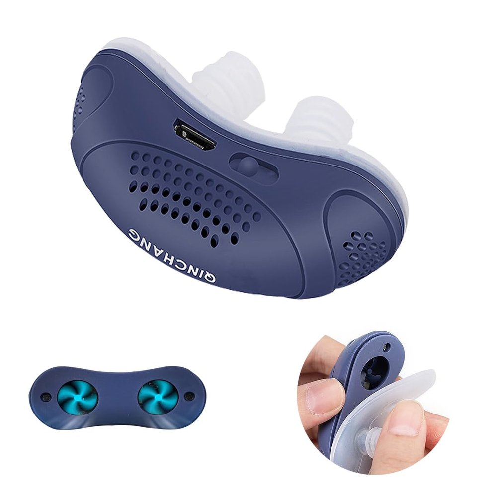 Micro Device for Sleep Apnea,Electric Snore Stopper, Anti Snoring Devices,Snoring Solution Suit for Adults,Built-in Twin turbofans (Blue)