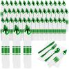 100Pack Pre Rolled Green Plastic Silverware - Wrapped Green Disposable Cutlery with Napkins, Pre Rolled Plastic Cutlery Set, Disposable Silverware with Dinner Napkins for St Patrick's Day view 1