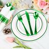 100Pack Pre Rolled Green Plastic Silverware - Wrapped Green Disposable Cutlery with Napkins, Pre Rolled Plastic Cutlery Set, Disposable Silverware with Dinner Napkins for St Patrick's Day view 4