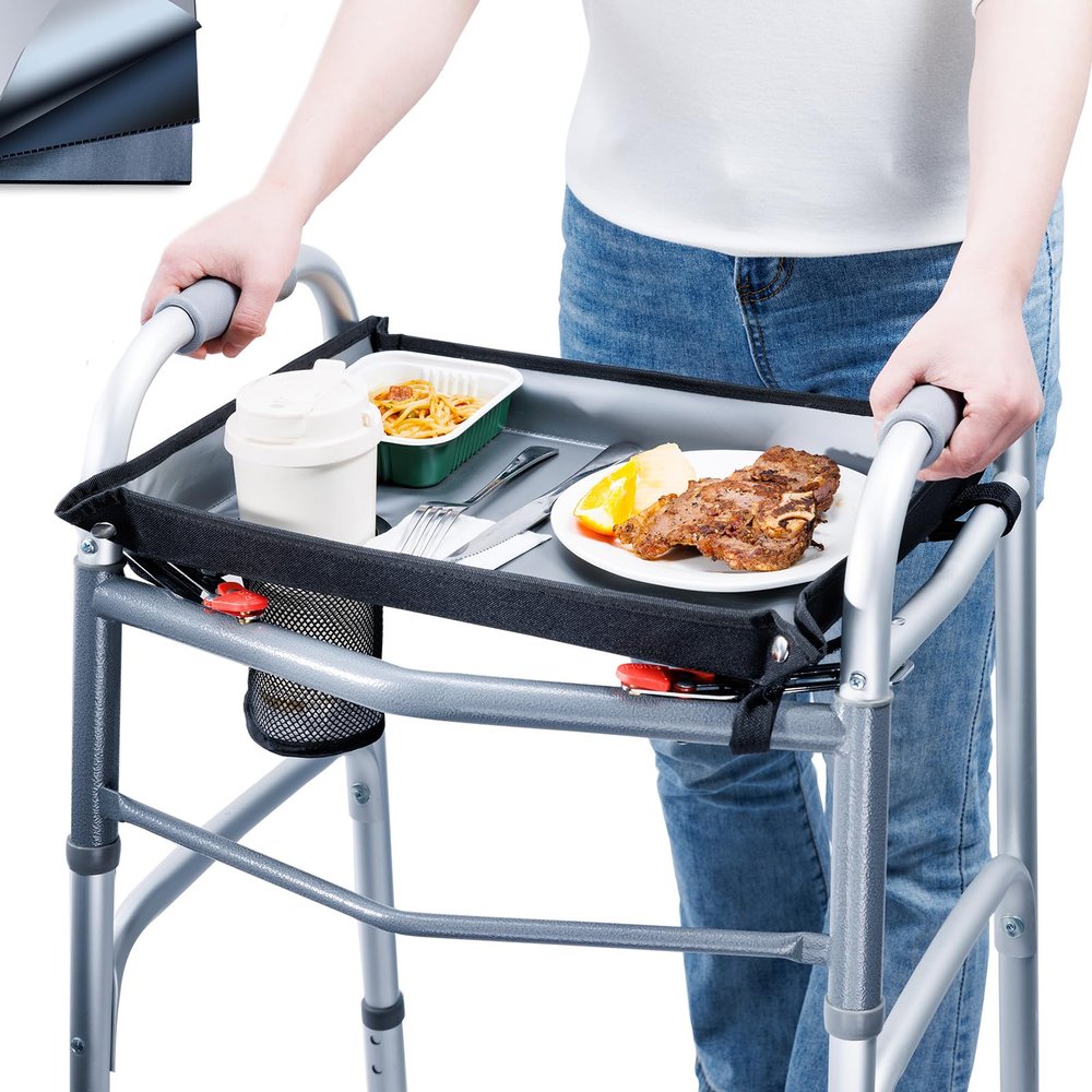 BAGSFY Walker Tray for Folding Walkers with Cup Holder Hard Tray Table for Seniors,Easy Install, Universal Fit Walker Accessory for Meals, Drinks, Reading, Laptop
