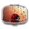Art Ladybug Tracks Pill Box 2 Compartment Square Pill Case with Mirror Metal Pill Organizer Travel Pillbox Mini Medicine Storage Box for Pocket Purse view 1