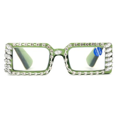 mincl Bling Rhinestone Reading Glasses Fashion Ladies Readers with Blue Light Blocking Diamond Eyeglasses for Women (green, 4.0, x)