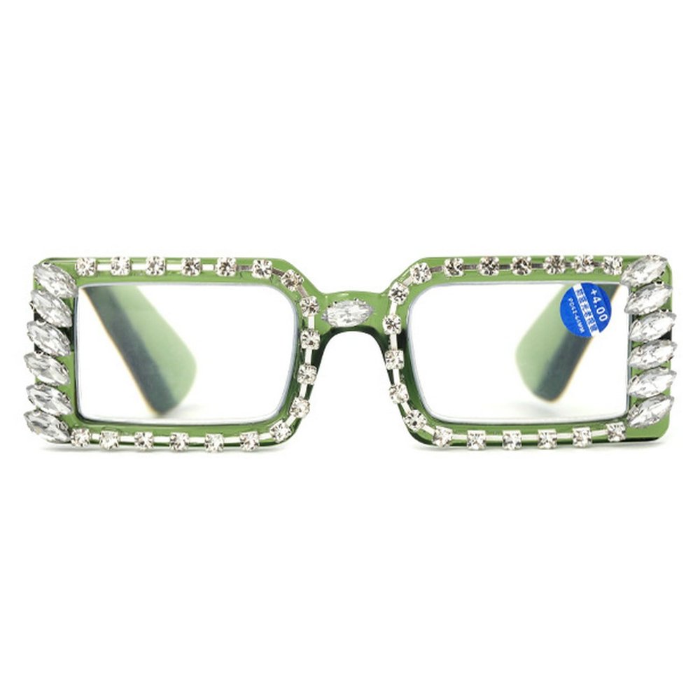 mincl Bling Rhinestone Reading Glasses Fashion Ladies Readers with Blue Light Blocking Diamond Eyeglasses for Women (green, 4.0, x)
