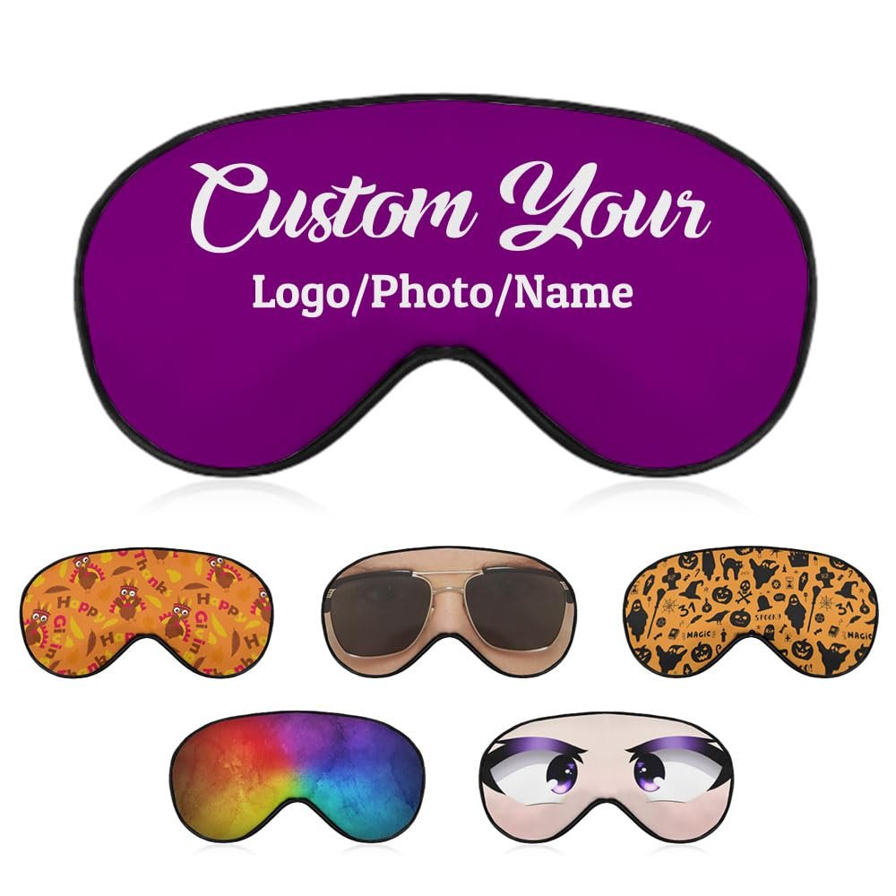 1-200 Pcs Sleep Eye Mask, Custom Eye Cover with Logo Text Photo, Personalized Soft Blindfold for Sleeping, Travel, Work, Naps, Blocks Light, MediumPurple