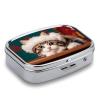 A Cute Little Kitten with A Hat Pill Box 2 Compartment Square Pill Case with Mirror Metal Pill Organizer Travel Pillbox Mini Medicine Storage Box for Pocket Purse view 3