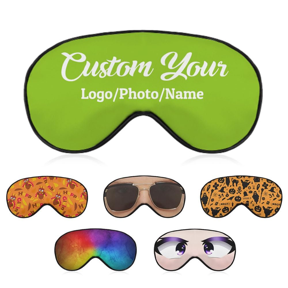 1-200 Pcs Sleep Eye Mask, Custom Eye Cover with Logo Text Photo, Personalized Soft Blindfold for Sleeping, Travel, Work, Naps, Blocks Light, YellowGreen