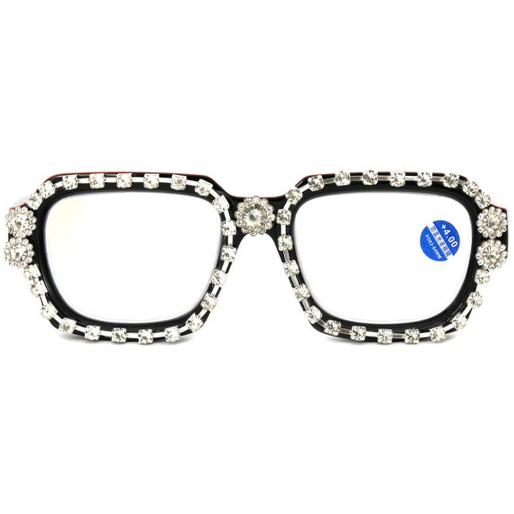 mincl Square Rhinestone Reading Glasses Diamond Reading Glasses for Women Stylish bling Magnifying Blue Light Blocking Readers (orange, 1.0, x)