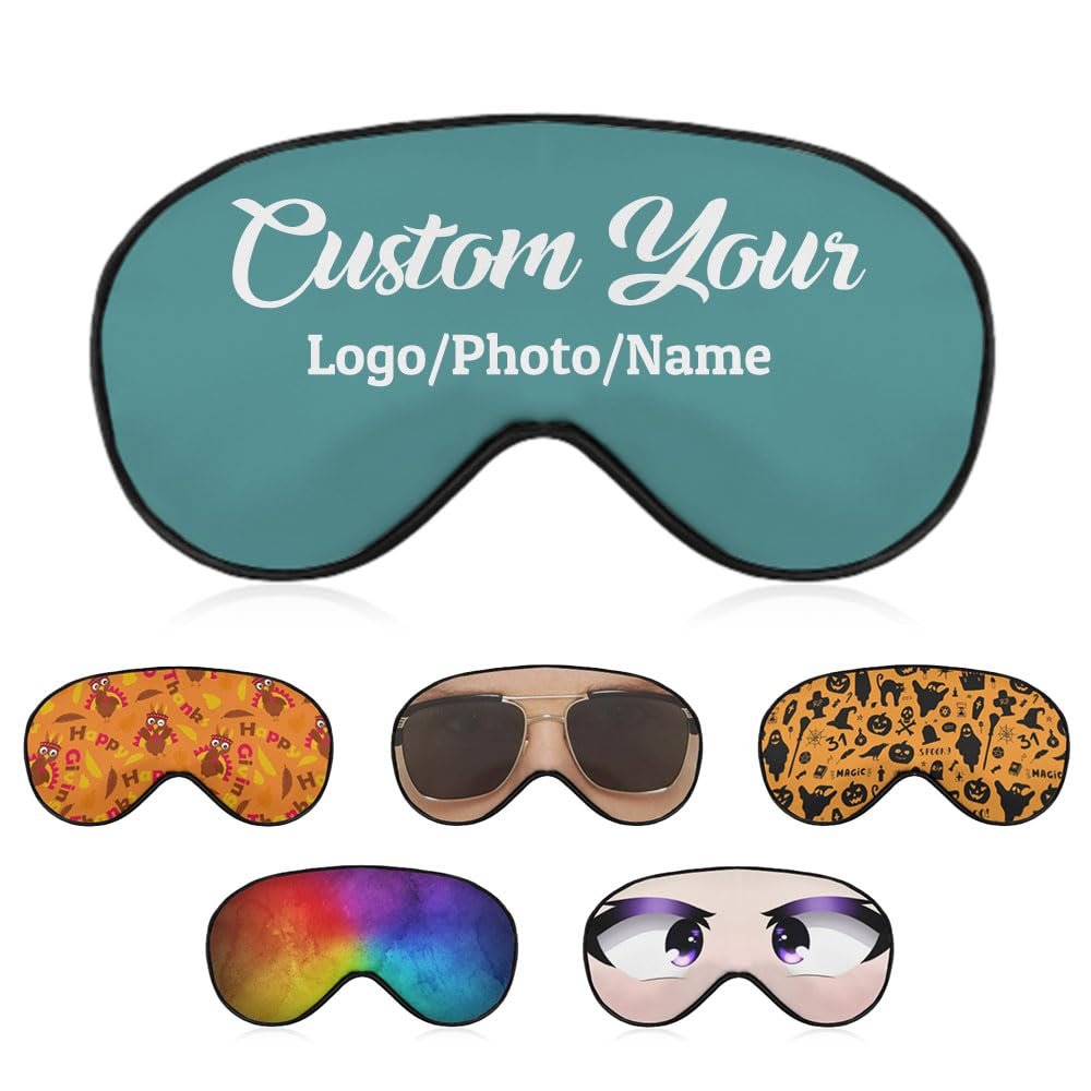 1-200 Pcs Sleep Eye Mask, Custom Eye Cover with Logo Text Photo, Personalized Soft Blindfold for Sleeping, Travel, Work, Naps, Blocks Light, CadetBlue
