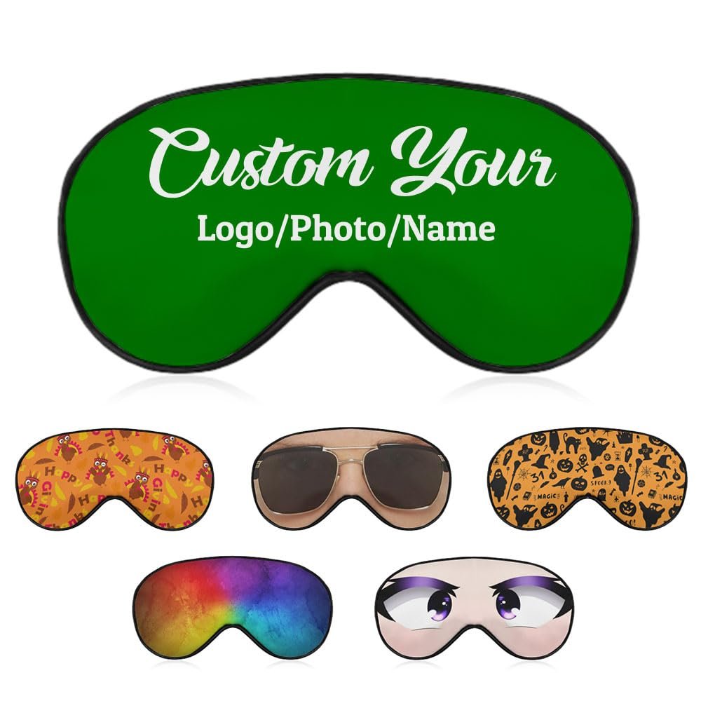 1-200 Pcs Sleep Eye Mask, Custom Eye Cover with Logo Text Photo, Personalized Soft Blindfold for Sleeping, Travel, Work, Naps, Blocks Light, Green