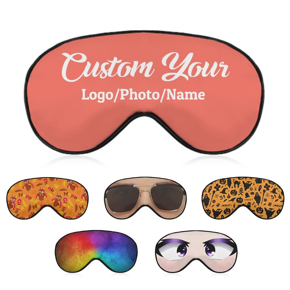 1-200 Pcs Sleep Eye Mask, Custom Eye Cover with Logo Text Photo, Personalized Soft Blindfold for Sleeping, Travel, Work, Naps, Blocks Light, Salmon