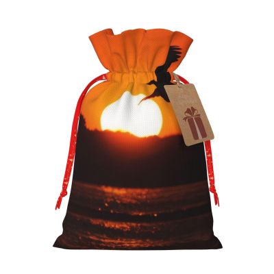 WEFFGDCFG Christmas Drawstring Gift Bags With Tags - Sunset Bird - Xmas Santa Sacks Bags, Candy Bag, Present Wrapping Bag, Christmas Ornaments, New Year, Holiday Party Goodies
