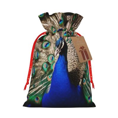 WEFFGDCFG Christmas Drawstring Gift Bags With Tags - The Peacock - Xmas Santa Sacks Bags, Candy Bag, Present Wrapping Bag, Christmas Ornaments, New Year, Holiday Party Goodies