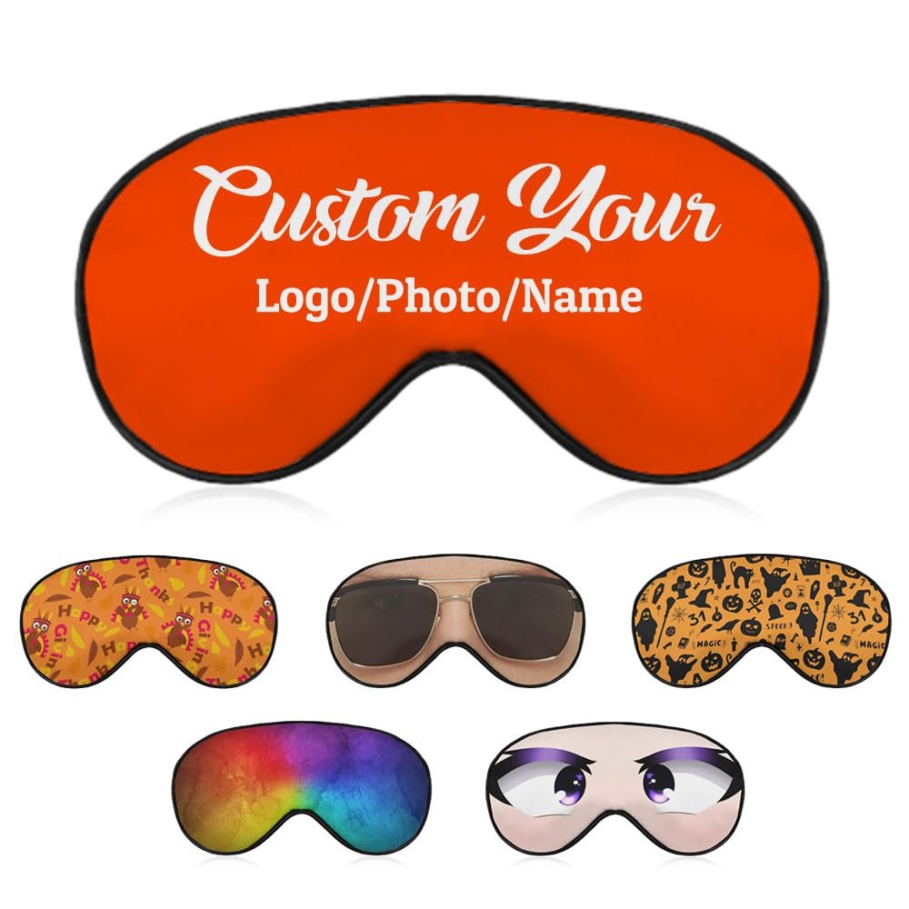 Custom Eye Mask, Add Your Image Text Name Logo Customized Sleep Mask for Airplane Travel Shift Work for Women Men Comfortable Sleeping Adjustable, OrangeRed