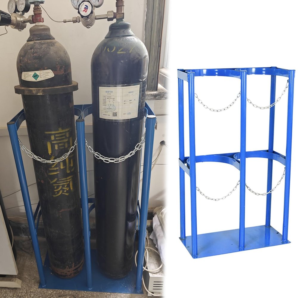 AMUFJJ Oxygen Tank Cylinder Rack Stand Mount Floor, Heavy Duty Gas Cylinder Holder Frame with Safety Chain for Hospital/Laboratory/Garages, Support 200kg/440lbs(2 Bottles Long 23 3/5"(60cm))
