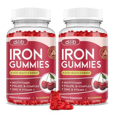 Iron Gummies with Multivitamin, Iron Supplement for Women & Men, Kids Multivitamin with Iron, Zinc, Vitamin B Complex & C, B12, Folate - Blood Builder, Energy Support, Cherry Flavor, Vegan 120 Gummies