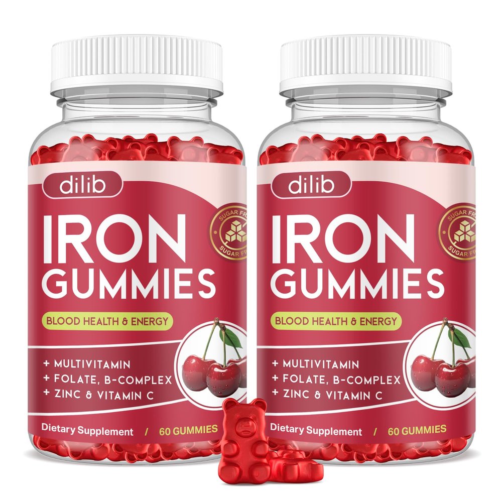 Iron Gummies with Multivitamin, Iron Supplement for Women & Men, Kids Multivitamin with Iron, Zinc, Vitamin B Complex & C, B12, Folate - Blood Builder, Energy Support, Cherry Flavor, Vegan 120 Gummies