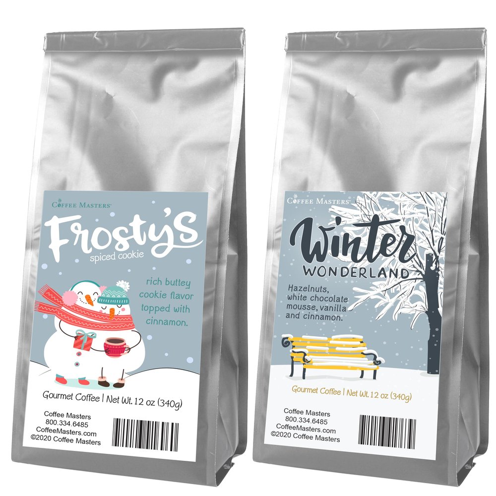 Coffee Masters Christmas Coffee Sampler - Frosty's Spiced Cookie and Winter Wonderland 12 oz Ground Coffee