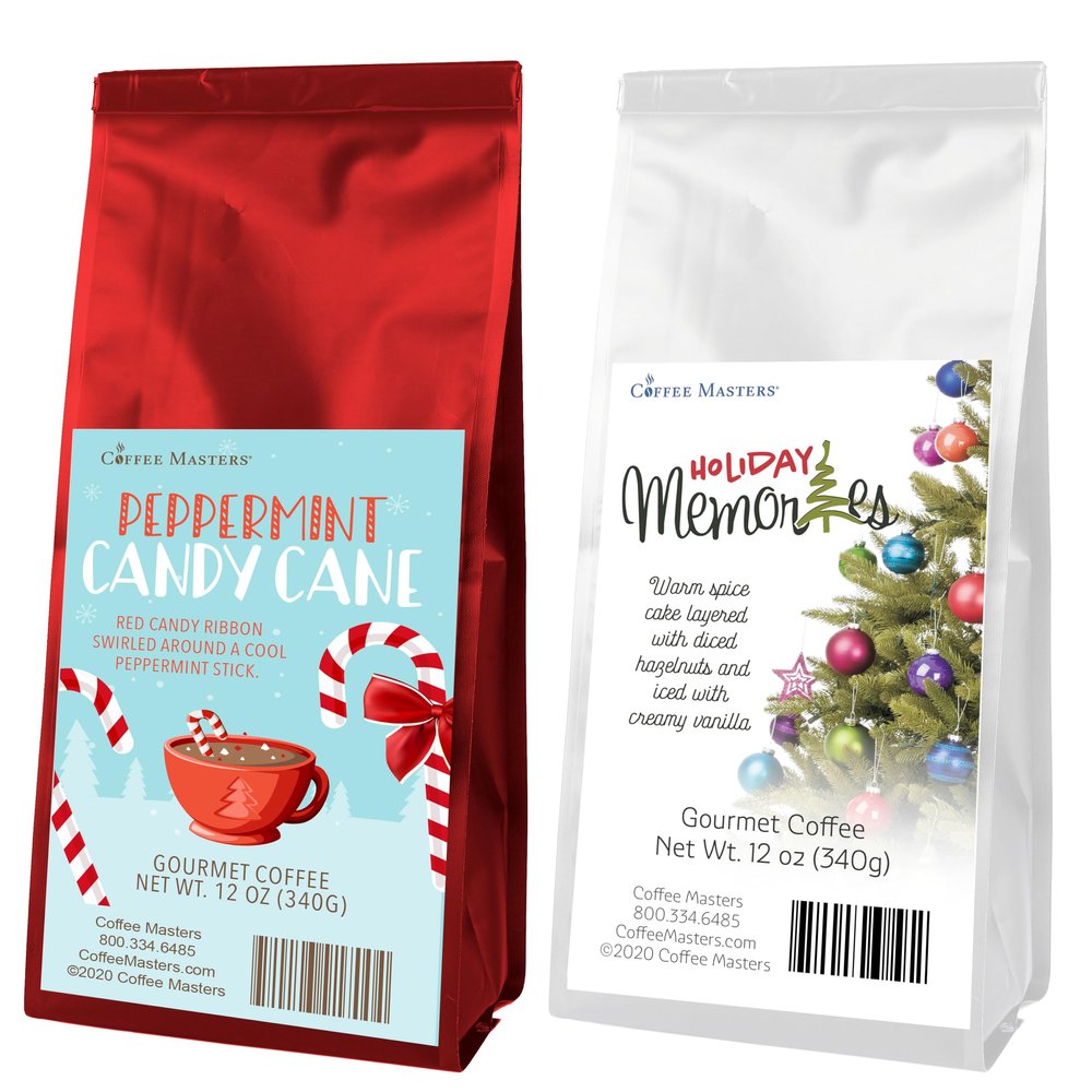 Coffee Masters Christmas Coffee Sampler - Peppermint Candy Cane and Holiday Memories 12 oz Ground Coffee