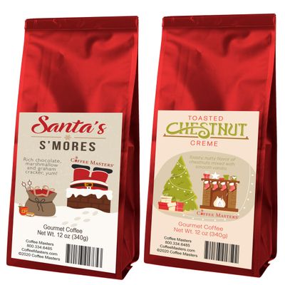 Coffee Masters Christmas Coffee Sampler -Santa's S'mores and Toasted Chestnut Creme 12 oz Ground Coffee