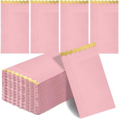 100 pack Pink Cocktail Napkins with Gold Foil Accents Scalloped Edges 4 x 8 inch Beverage Disposable Napkin Party Decoration Wedding Bridal and Baby Shower Dinner Lunch Supplies (Pink Mix)