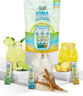 KLASS VIDA Variety Pack Pineapple, Horchata & Cucumber Limeade Agua Fresca Electrolytes | Electrolyte Drink Mix | Sugar Free Electrolytes | Hydration Packets | 15 Stick Packs