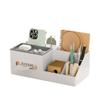 Tissue Box Cover with 6 Storage Compartments, Refined Modern PP Material, 11.3''(L) x 5.4''(W) x 4.1''(H) Tissue Dispenser Box Holder for Bathroom Vanity Countertop, Office, Home (Grey) view 1