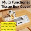 Tissue Box Cover with 6 Storage Compartments, Refined Modern PP Material, 11.3''(L) x 5.4''(W) x 4.1''(H) Tissue Dispenser Box Holder for Bathroom Vanity Countertop, Office, Home (Grey) view 2