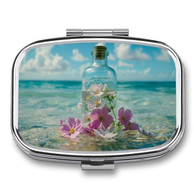 The Shallow Ocean Pill Box 2 Compartment Transparent Bottle Full of Flowers Portable Medicine Pill Case Travel Pill Organizer for Pocket Purse