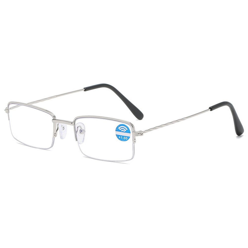 ALKAHE Half Frame Reading Glasses for Women Men Metal Thin Half Rim Rectangle Blue Light Blocking Readers Eyeglasses Silver 2.0