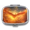 Fire Phoenix Pill Box 2 Compartment Open Wings on Sky Surrealism Portable Medicine Pill Case Travel Pill Organizer for Pocket Purse view 1