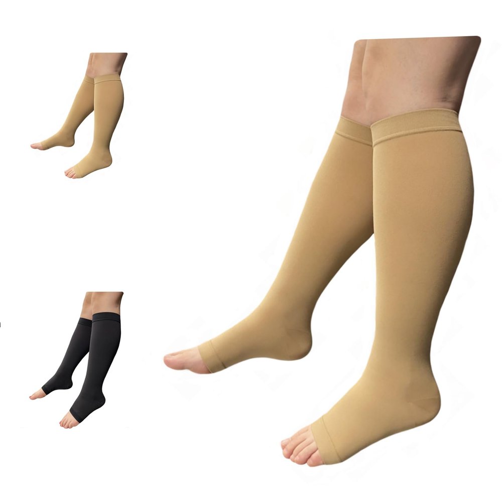 Ziperior Ultra Soft 8-15 mmHg Compression Grade 0 Leg Shin Calf Open Toe Socks (Nude, 2X-Large)