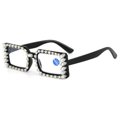 helena Fashion Small rectangle Shiny Bling Rhinestone Reading Glasses For Women Blue Light Blocking Reader Computer Eyeglass (black, 2.5, x)