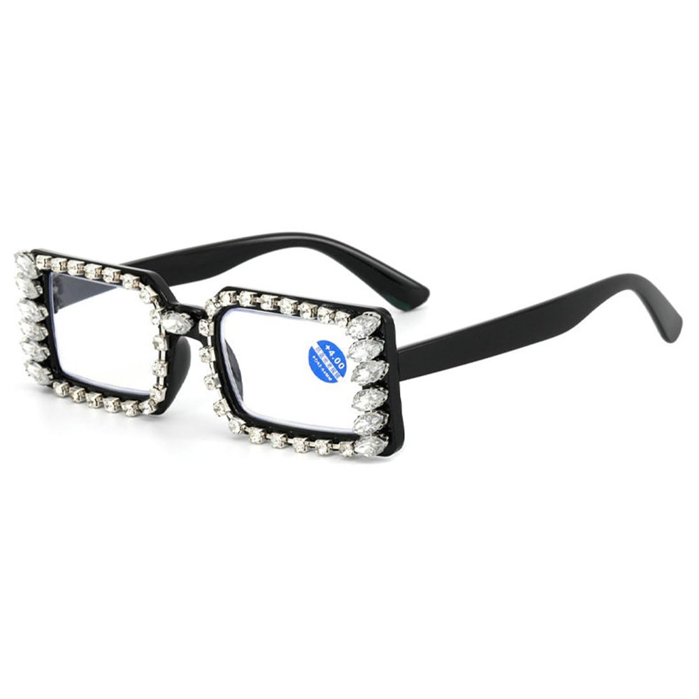 helena Fashion Small rectangle Shiny Bling Rhinestone Reading Glasses For Women Blue Light Blocking Reader Computer Eyeglass (black, 2.5, x)