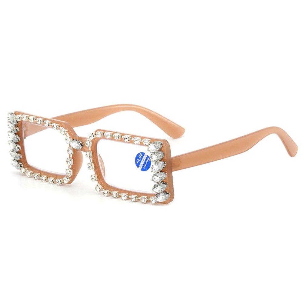 helena Fashion Small rectangle Shiny Bling Rhinestone Reading Glasses For Women Blue Light Blocking Reader Computer Eyeglass (tea, 1.5, x)
