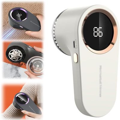 Fabric Shaver, Lint Remover Rechargeable with 6 Leaf Blades,Intelligent Digital Display Fuzz Remover for Clothing,Furniture Electric Lint Remover for Clothes,Sweater,Couch,Blanket (White)
