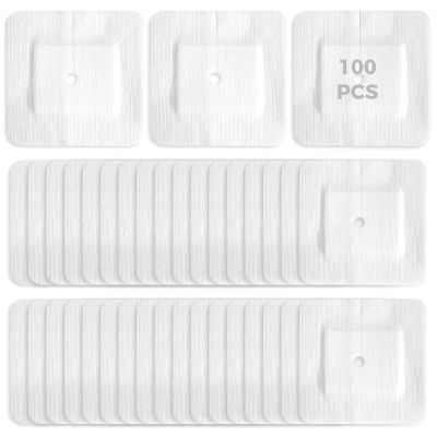 100 Pcs Adhesive Tube Pads For G Tubes, J Tubes, Iv Lines Non-Woven, Adjustable Center Holes, Breathable Material
