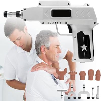 AWAYDD Chiropractic Adjusting Tool Electric Spine Massager Adjusting Corrector Gun,Spine Chiropractic Correction Tool Lower Cervical Spine Thoracic Lumbar 10 Massage Heads(Silver)